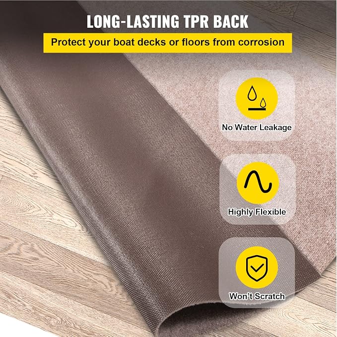 Happybuy 6 ft x 23 ft Brown Marine Carpet for Boats Waterproof - 0.18" Thick Indoor Outdoor Rug Carpet Roll for Home Patio Porch Deck