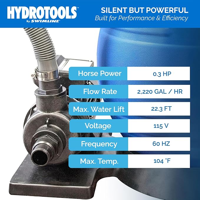 SWIMLINE HYDROTOOLS Above-Ground Pool Motor Pump, Hydro-Flo 0.3 HP w/ 2220 GPH, Vertical | Above-ground Pool Pump, 0.3 HP, 2, 220 GPH, Vertical Discharge, 115V, Single-speed, DOE-certified For Small Sand Filters