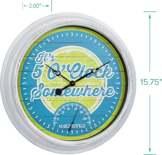 La Crosse Technology 433-3841MV2T 15.75" Indoor/Outdoor Quartz Clock with Temp-Margaritaville It’s 5 O’Clock Somewhere