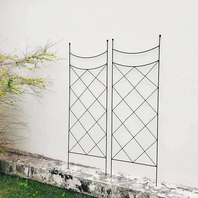 45.3" H x 15" W Metal Garden Trellis for Climbing Plants, Black Iron Trellis for Vines Plant Rose Vegetable Support,Large Decorative Outdoor Trellis，2 Pack