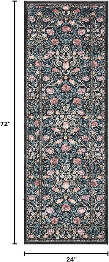GarveeHome Blue Floral 2x6 Kitchen Runner Rug for Hallways | Washable Entryway Bedroom Bathroom Dorm Rug Vintage Boho Rugs Low-Pile Non-Slip Stain Resistant TPE Backing