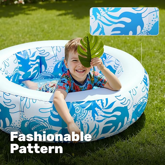 SLOOSH Inflatable Kiddie Pool for Kids, 36"x11" Swimming Pool with Soft Pad Floor for Kid & Toddler, Round Blow Up Baby Ball Play Pit Pools for Swim Party, Portable Indoor & Outdoor Water Toys (Blue)