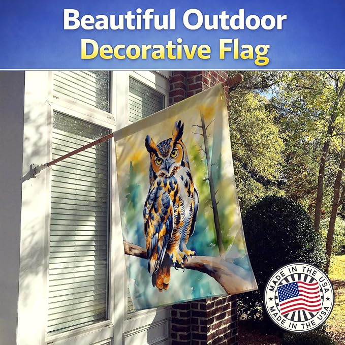 Caroline's Treasures Great Horned Owl House Flag Large Porch Sleeve Pole Decorative Outside Yard Banner Artwork Wall Hanging, Polyester, House Size, Multicolor