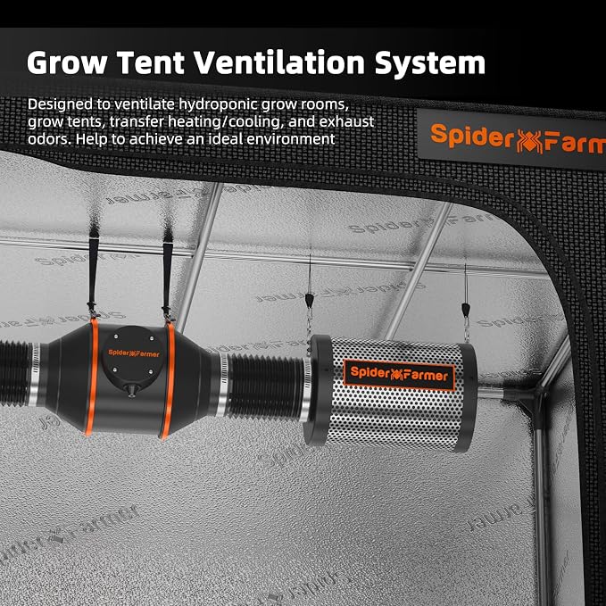 Spider Farmer 4 Inch Carbon Filter for Grow Tent Odor Control | Made with Australian virgin charcoal, includes pre-filter and reversible flange for inline duct fan and hydroponics