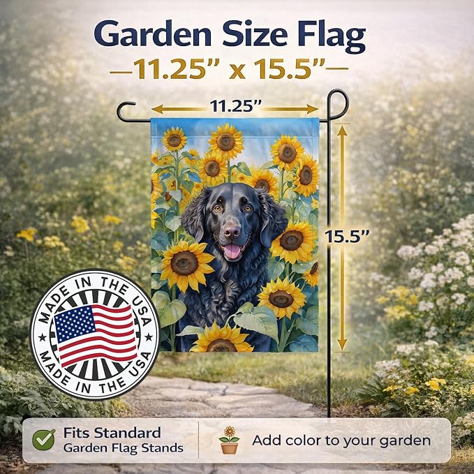 Caroline's Treasures DAC6064GF Curly-Coated Retriever in Sunflowers Garden Flag Mailbox Flag Decorative Yard Flag Banner Outside Patio Artwork Yard Flower Beds, Garden Size, Multicolor