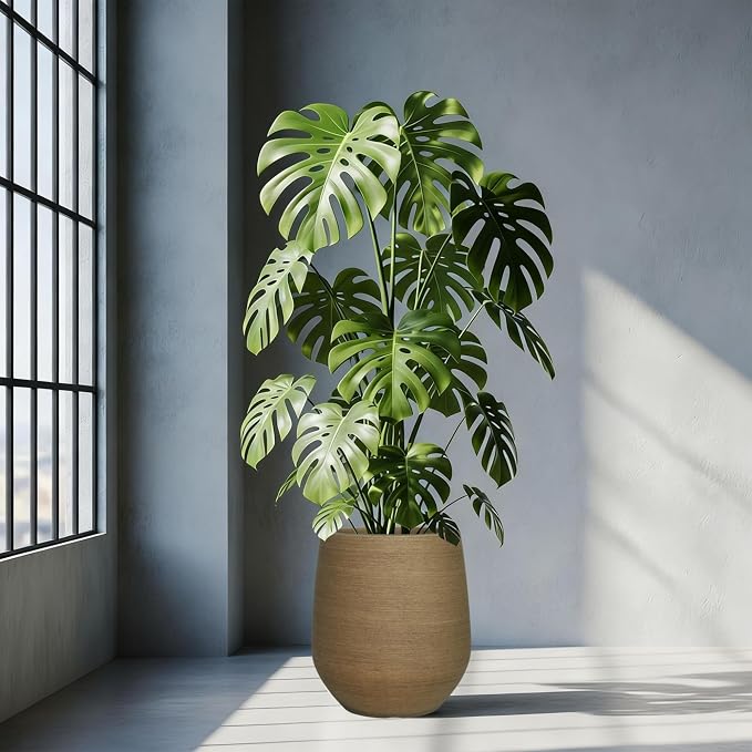 11.8" H Plastic Tall Planters for Outdoor Plants, Modern Round Tapered Flower Pot for Outdoor and Indoor Plants, Large Plant Pot with Drainage Holes and Plug for Home Garden Patio, Wood-Like