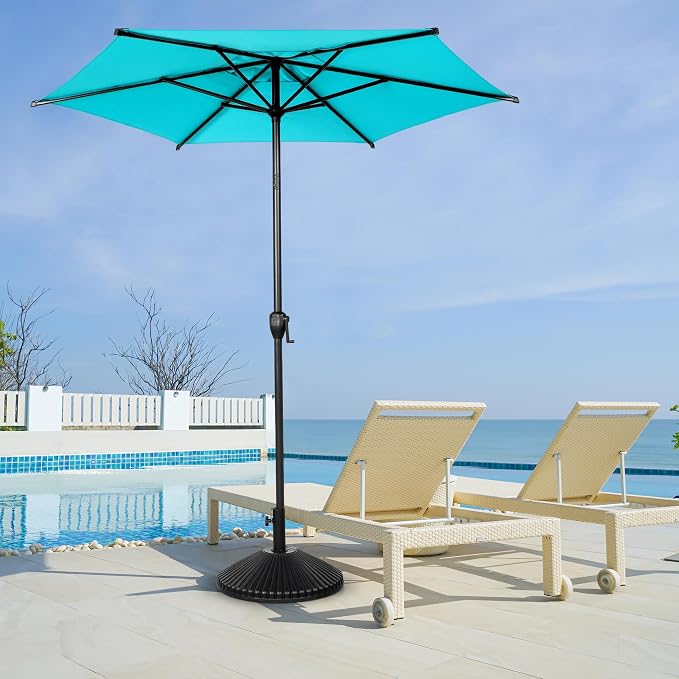 Abba Patio 7.5FT Lyon Outdoor Patio Umbrella Outdoor Table Umbrella with Push Button Tilt and Crank Market Umbrella 6 Sturdy Ribs UV Protection Waterproof for Garden Deck Backyard Pool, Turquoise