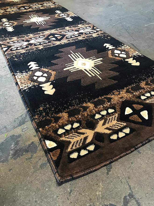YHSF Southwest Native American Area Rug – Thick, Soft, Durable & Easy to Maintenance Tribal Design Boho Rug– Ideal for Bedroom, Living Room & Hallway - Black, 2 Feet 4 Inches x 10 Feet 11 Inches