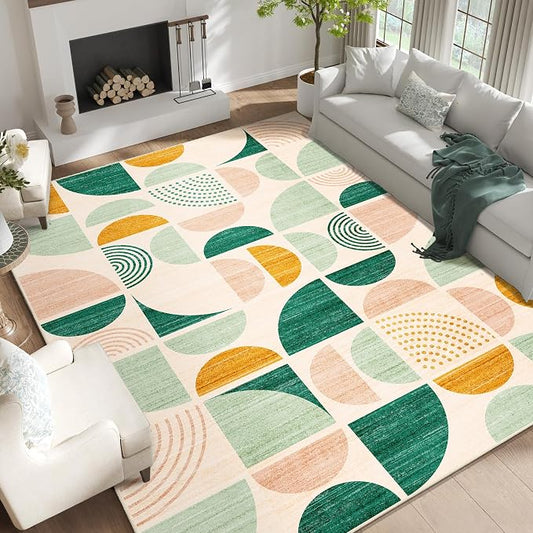 Green Washable Rugs 9x12,Boho Area Rugs Non Slip Modern Abstract | Large Throw Carpet for Living Room Bedroom Dining Room Soft Low Pile Floor Indoor Bohemian Sage Green