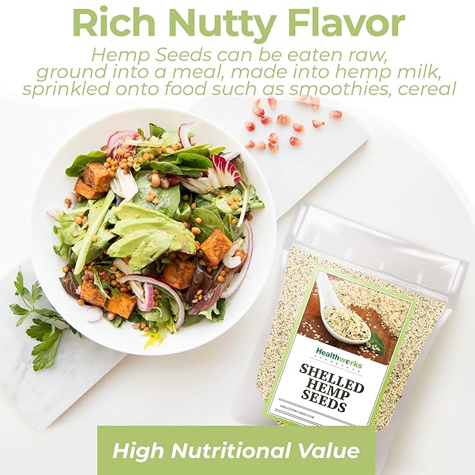 Healthworks Superfood Shelled/Hulled Hemp Seeds Canadian - 32 Oz / 2 Lbs (Pack of 2) - Premium & All-Natural - Contains Omega 3 & 6, Fiber and Protein - Packaging May Vary