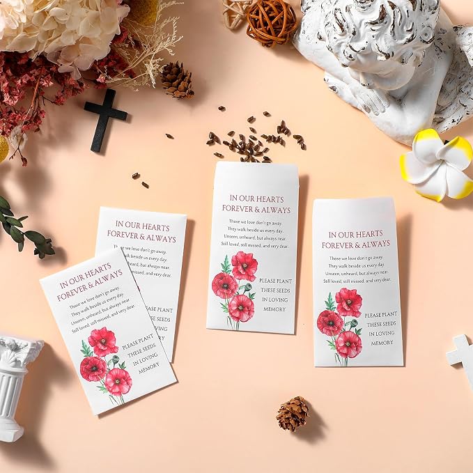 Fumete 120 Pack Poppy Flower Seed Packets Bulk Memorial Day Poppy Coin Envelopes Kraft Small Celebration of Life Funeral Favors for Guests Veterans Day Sentimental Funeral Service Gift, 3.9 x 2.4 Inch