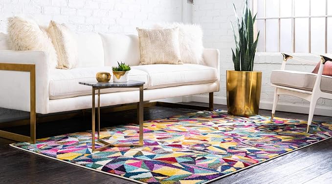 Unique Loom Estrella Collection Geometric, Triangles, Bright Colors, Abstract, Modern Area Rug (5' 0 x 8' 0 Rectangular, Multi/Beige)