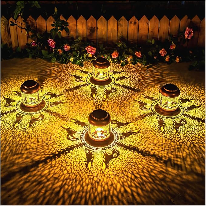 Wolf Solar Lanterns Outdoor Waterproof Hanging Solar Lights Wolf Gifts for Women Men Mom Metal Decorative LED Outdoor Lanterns for Patio, Lawn, Landscape, Garden Decor, Yard Decorations