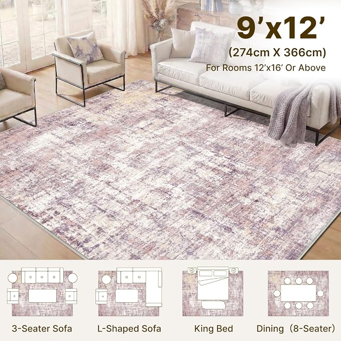 9x12 Area Rugs Washable Modern Abstract Living Room Bedroom Rug | Non Slip Soft Carpets Indoor Floor Stain Resistant Large Carpet for Bedroom Dining Room Farmhouse Nursery Home Office