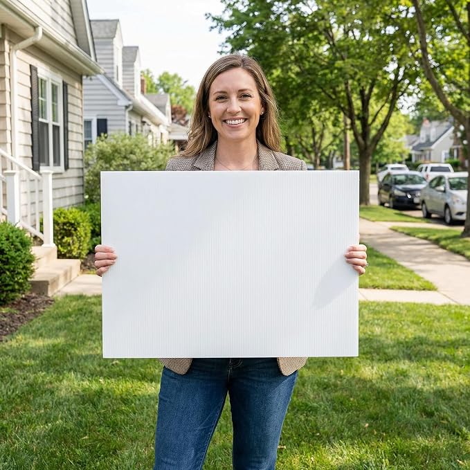 10 Large Blank Yard Signs with Stakes 18 x 24",Corrugated Plastic Lawn Sign kit for Estate Garage Sale,Party,Birthday,Wedding,Campaign,Parking,Make your own Outdoor Sign