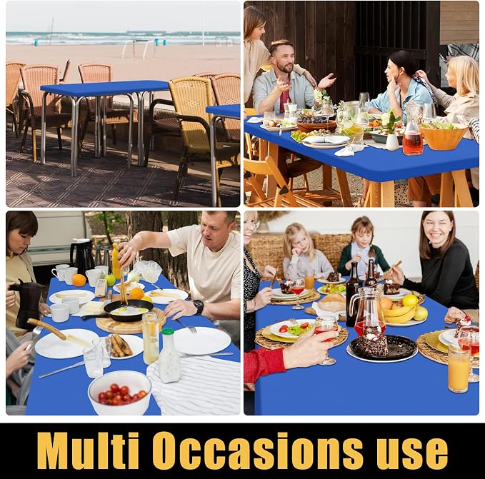 Smiry 6 Pack Rectangle Picnic Table Cloth, Waterproof Elastic Fitted Tablecloths, Washable Polyester Rectangular Patio Table Cover for Camping, Indoor and Outdoor (Blue, 30"x72")