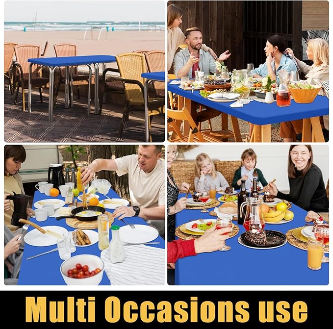 Smiry 6 Pack Rectangle Picnic Table Cloth, Waterproof Elastic Fitted Tablecloths, Washable Polyester Rectangular Patio Table Cover for Camping, Indoor and Outdoor (Blue, 36"x96")
