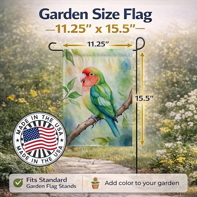 Caroline's Treasures Peachfaced Lovebird Garden Flag Mailbox Flag Decorative Yard Flag Banner Outside Patio Artwork Yard Flower Beds, Garden Size, Multicolor