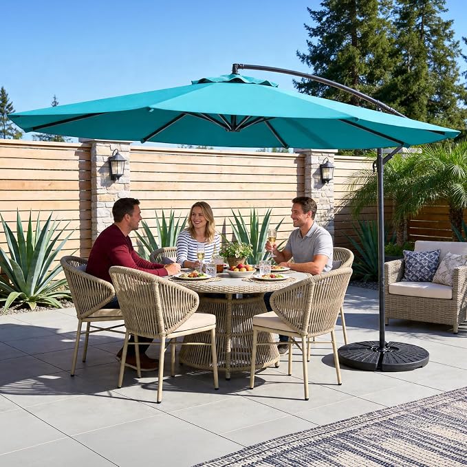 10FT Patio Umbrella, Cantilever Outdoor Umbrella with 360° Rotation & Tilt Adjustment, Offset Patio Umbrella with UV-Resistant Waterproof Canopy for Backyard, Pool, Garden