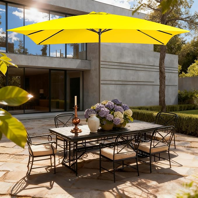 8x10FT Rectangular Patio Umbrella with Crank Lift for Garden,UV Protection Outdoor Umbrella for Deck,Pool and Yard,Yellow