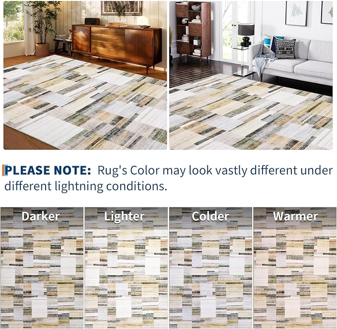 GarveeHome Geometric Area Rug 5x7 Washable Non Slip Bedroom Rug Modern Rugs for Living Room Soft Non Shedding Stain Resistant Low Pile Carpet for Dining Room Office Classroom