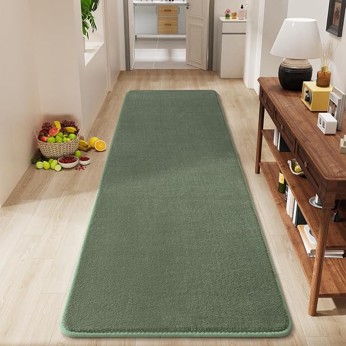 Amearea Modern Soft Hallway Runner Rug, 2x6 Sage Green Washable Runner Rugs | Fluffy Bedroom Bedside Rugs, Indoor Non Slip Memory Foam Rug Carpet for Hallway Entrance Kitchen Living Room Decor