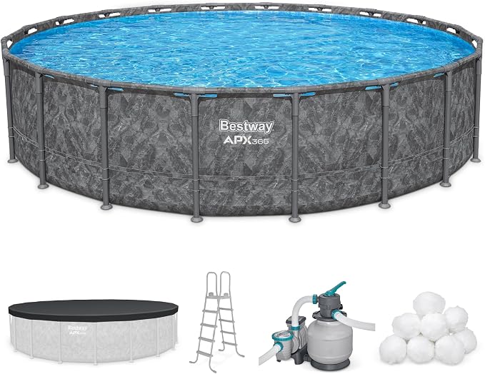 Bestway APX 365 20' x 52" Above Ground Pool Set with Sand Filter Pump | Long-Lasting All-Season Swimming Pool with Galvanized Steel Frame - Ladder, Cover, and Polysphere Filtration Balls Included