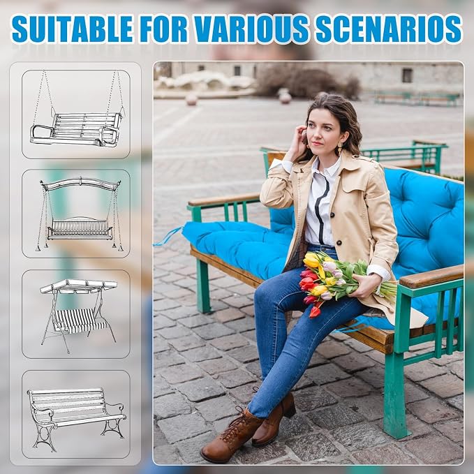 Porch Swing Cushions 2 Seater Replacement Thicken 5" Waterproof Swing Cushions for Outdoor Furniture Bench Patio Swing Cushion with Backrest & Ties(Lake Blue 48x40x5inch)