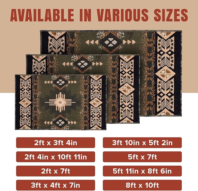YHSF Southwest Native American Area Rug – Thick, Soft, Durable & Easy to Maintenance Tribal Design Boho Rug– Ideal for Bedroom, Living Room & Hallway - Sage Green, 2 Feet 4 Inches x 10 Feet 11 Inches