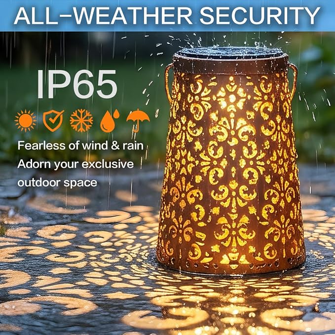 LeiDrail 4 Pack Solar Lanterns Outdoor Waterproof, Hummingbird & Flower Hanging Vintage Metal Lantern, Auto On/Off Garden Patio Yard Porch Pathway Decor, Gifts for Women Mom Grandma