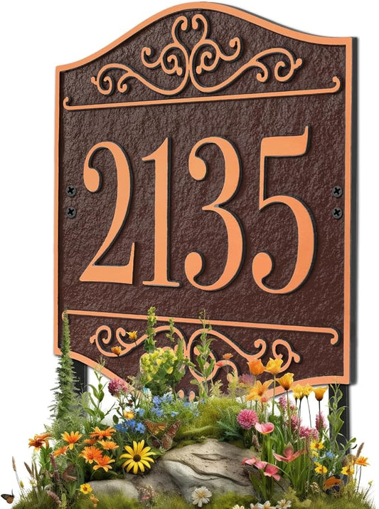 Personalized Lawn Address Sign - Custom Address Plaque,House Number Sign Plaque,House Numbers for Outside Lawn,Ground,Yard,Garden (Coffee/Copper)