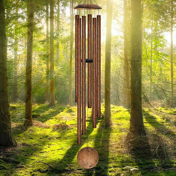 66" Extra Large Wind Chimes for Outside Deep Tone, 6 Thick and Bold Aluminum Tubes Relaxing Melody with Vintage Tree of Life Windcatcher for Garden Patio Decor, Great Gift Idea for Mother's Day