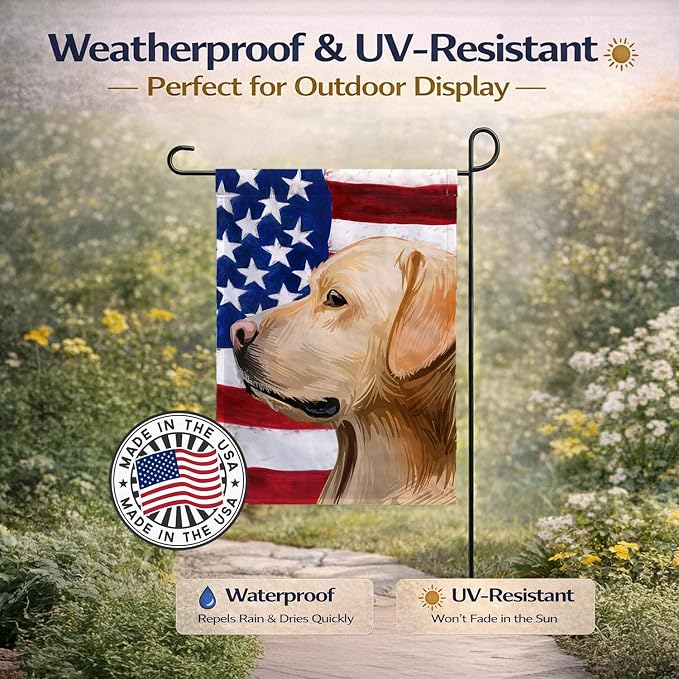 Caroline's Treasures CK6600GF Labrador Retriever American Flag Garden Flag Mailbox Flag Decorative Yard Flag Banner Outside Patio Artwork Yard Flower Beds, Garden Size, Multicolor