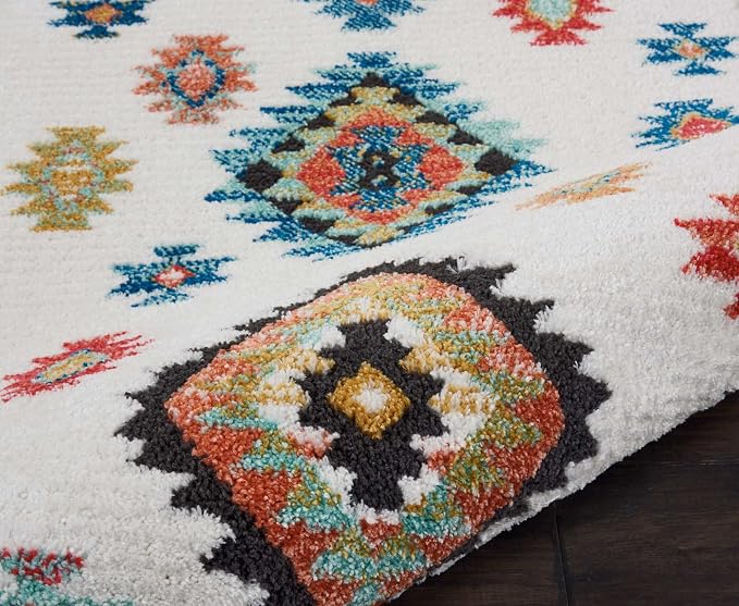 Nourison Home Tribal Decor White 2'2" x 7'9" Area Rug - Easy Clean, Non Shedding, Bed Room, Living Room, Dining Room, Kitchen (8' Runner)