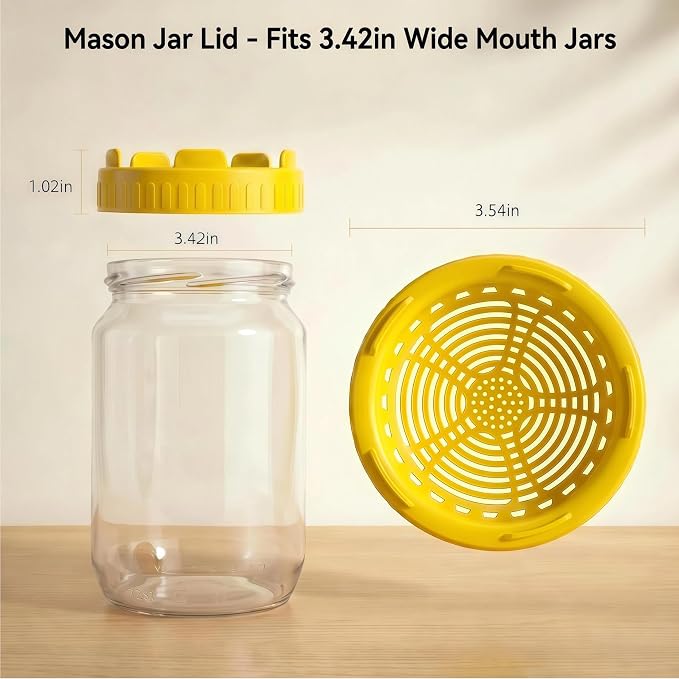 Sprouting Jar Growing Kit for Wide Mouth Mason Jars, Set of 4 Sprouting Lids for Growing Broccoli Seeds, Alfalfa, Mung Bean Sprouts, Masontops Bean Plastic Screen Strainer Lid (Jar Not Included)