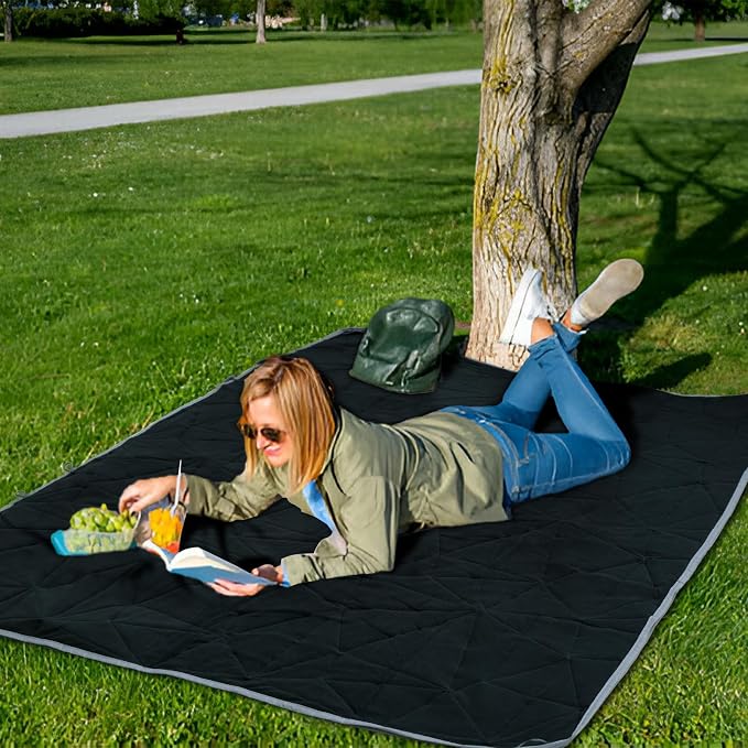Large Waterproof Outdoor Blanket Thick Fleece 80" x 58" | Windproof Stadium Blanket, Wearable Poncho, Machine Washable for Camping, Car, Pet, Picnics - Starry Gray