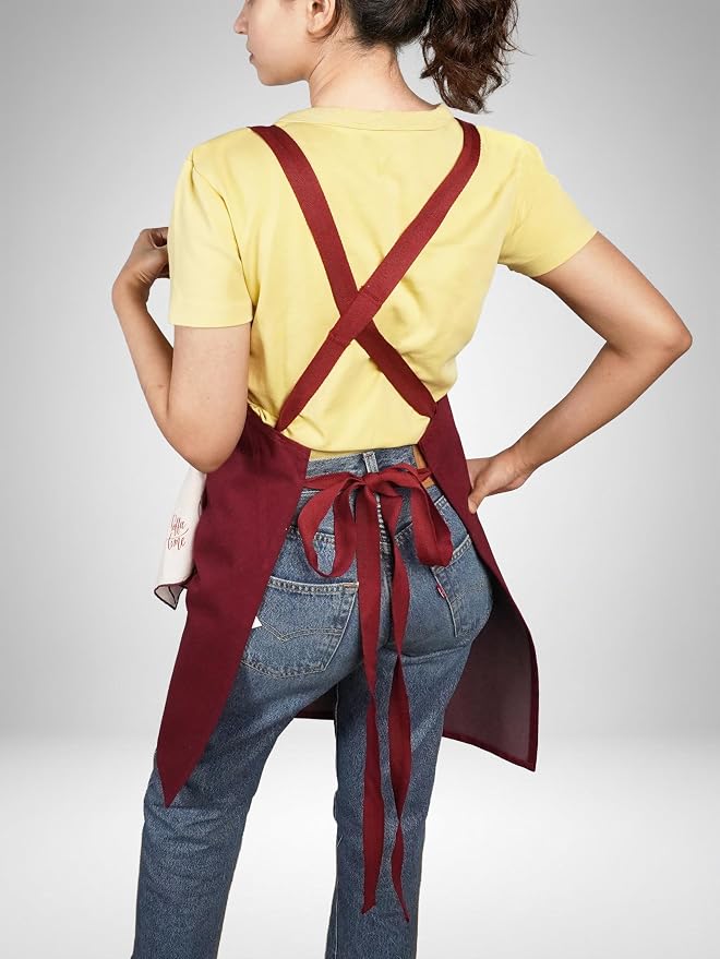 100% Cotton Kitchen Apron with 2 Pockets – Adjustable Chef Apron for Cooking Baking BBQ – Unisex Apron