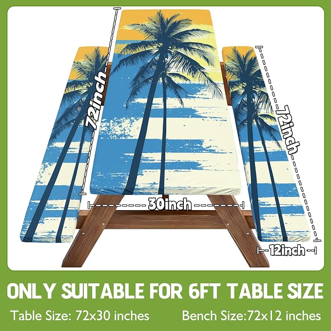 Picnic Table Cover with Bench Covers Table Cloth Tablecloth Glamping Furniture Decor Camp Camper Camping Essentials Outdoor Summer Beach Roadtrip Motorhome Trailer Rv Travel Vacation Canping Gear Kit