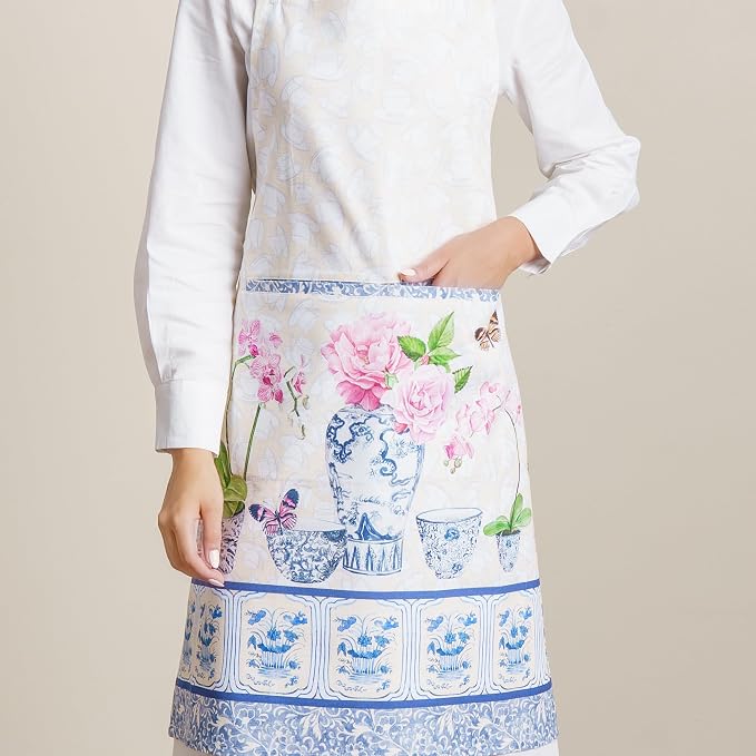 Maison d' Hermine Aprons for women with Pocket 100% Cotton (27.50"x31.50") | Adjustable Neck Strap & long ties Apron Men Chef Wedding Cooking Gardening Server Maid