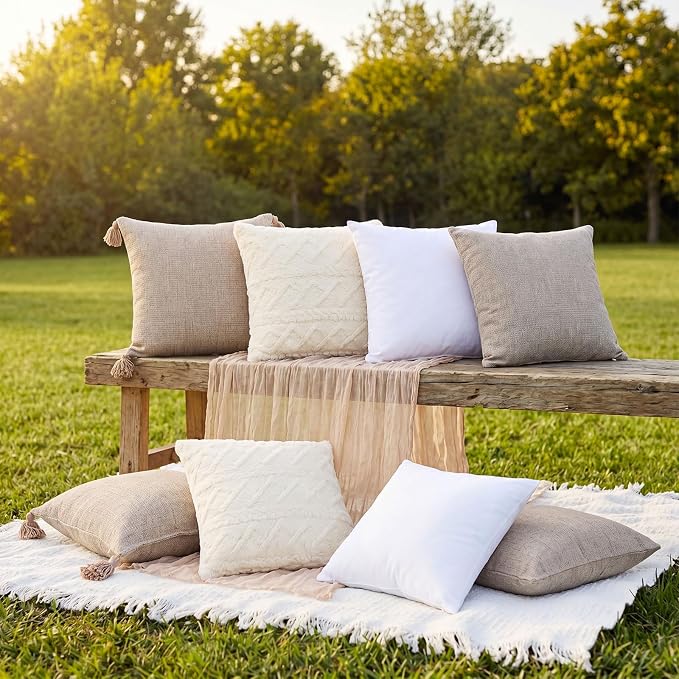 Yuntau Large Outdoor Boho Picnic Blanket with Table Runner 8 Pink White Red Pillows Covers No Pillow Summer Picnic Decor for Camp Birthday Party Bridal Shower Outdoor Backyard Garden(Khaki)