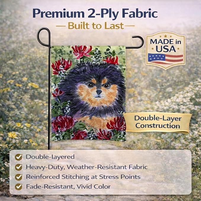 Caroline's Treasures SS8727GF Pomeranian Garden Flag Mailbox Flag Decorative Yard Flag Banner Outside Patio Artwork Yard Flower Beds, Garden Size, Multicolor