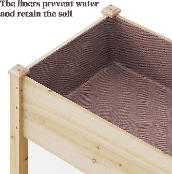 72x24x30.5in Raised Garden Bed Elevated Wood Planter Box with Shelf Garden Planter with Legs for Backyard, Patio, Balcony w/Divider Liner, 300lb Capacity -(Natural)