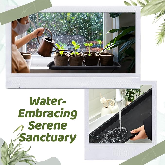 Cinnvoice 4 Pack Black 24 x 8.2 x 0.8 Inch Rectangle Plant Saucer Large Plastic Plant Tray Water Drip Trays for Windowsill Flower Pot Planter Drainage Germination Garden Outdoor Indoor Use