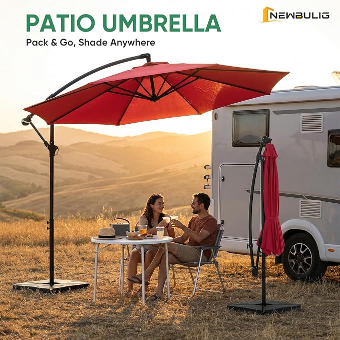 NEWBULIG 10FT Patio Umbrella, Offset Cantilever Outdoor Patio Table Umbrella, UV Protection, Fade Resistant Fabric, Easy Tilt Adjustment for Pool, Deck, Garden, Backyard, Red