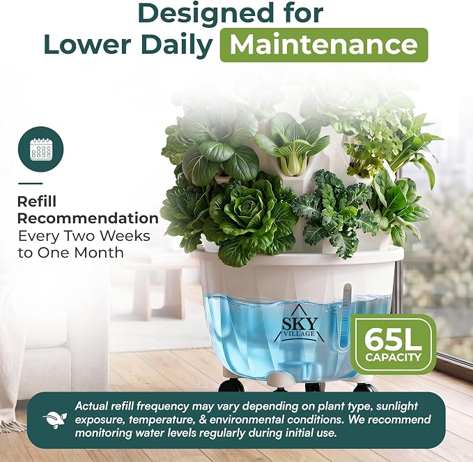 Sky Village Outdoor Hydroponic Growing System, 48 Plant Sites, 6-Tier | Garden for Vegetables, Herbs & Strawberries, Sunlight Powered, 65L Reservoir, Timer & Pump for Patio, Balcony & Backyard