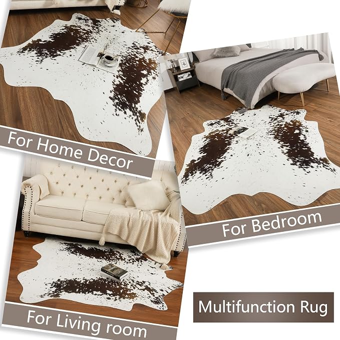 AROGAN 8x10 Faux Cowhide Rug, Cow Print Large Animal Hide Rug Spots Brown | Premium Cow Hide Carpet, Western Rug for Bedroom Living Room Decor, Durable Faux Cow Skin Cowhide Area Rug