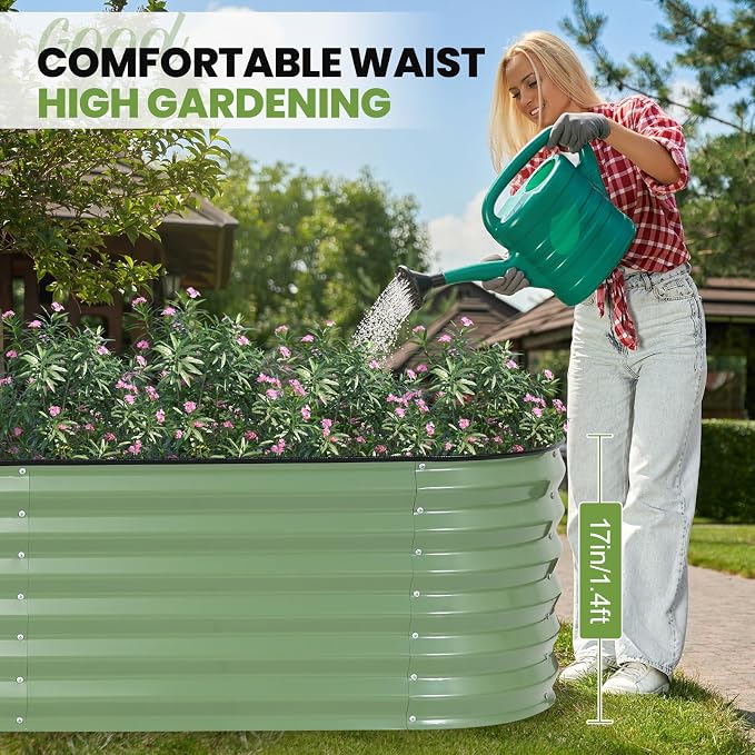 G GOOD GAIN Raised Garden Beds - 8x2x1.4ft Galvanized Planter Boxes Kit with Protective Tape & Gloves & Tools | Oval Metal Outdoor Raised Bed for Gardening Vegetables, Fruits, Flowers, Herbs, Oliver