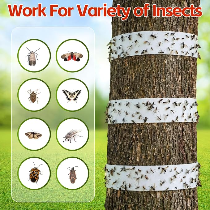 18 Rolls Spotted Lantern Fly Traps Ant Insect Barrier, 30 ft Each, Outdoor Fly Tree Tape Trees Wrap Spotted Lanternfly Killer for Protect Trees, Fruit & Plants, Pest Control Lawn & Garden