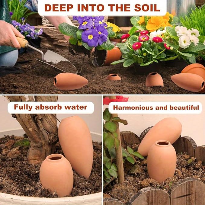 4 Pack Terracotta Watering Spikes, Plant Watering Devices Wine Bottle Automatic Plant Self Watering Spikes for Vacations, Clay Self-Watering Stakes for Indoor Outdoor Plants