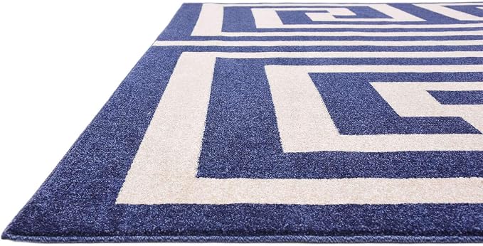 Unique Loom Athens Collection Classic Geometric Modern Border Design Area Rug (8' 0 x 8' 0 Square, Navy Blue/ Beige)
